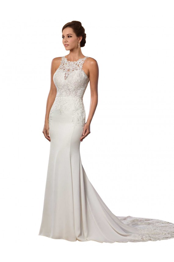 Sleeveless High Neck V-Back Lace Sheath Modern Wedding Dress Brisbane