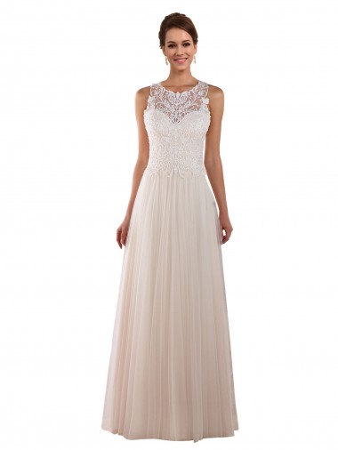 Sleeveless High Neck Tulle & Lace A-Line Boho Wedding Dress Brisbane