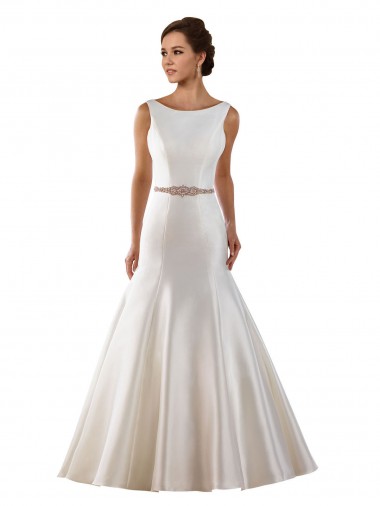 Sleeveless Bateau Neck V-Back Satin Mermaid Modern Wedding Dress Brisbane