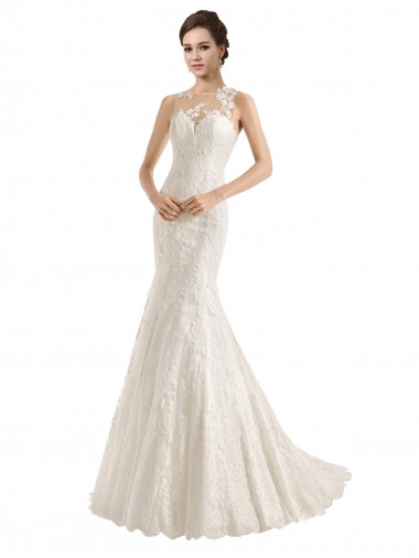 Sleeveless Illusion Neck Lace Mermaid Wedding Dress Brisbane