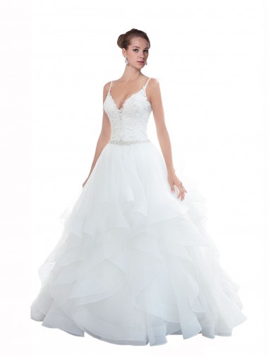 Sleeveless Spaghetti Straps Tulle Ball Gown Beach Wedding Dress Brisbane