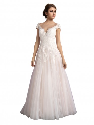 Cap Sleeves Illusion Neck Tulle & Lace A-Line Beach Wedding Dress Brisbane