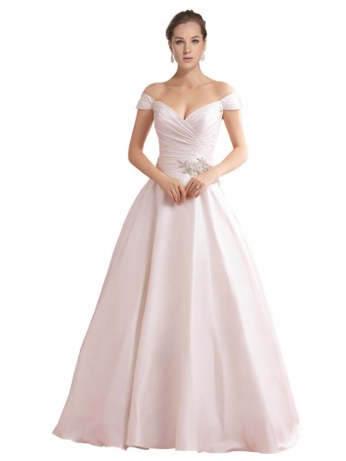 Sleeveless Off the Shoulder V-Back Satin A-Line Wedding Dresses Brisbane