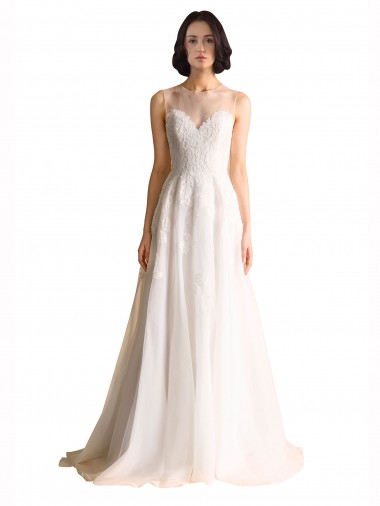 Sleeveless Ivory Illusion Neck Tulle A-Line Wedding Dresses Brisbane