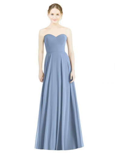 Sleeveless Dusty Blue Sweetheart Soft Chiffon A-Line Evening Dress / Bridesmaid Dress Brisbane