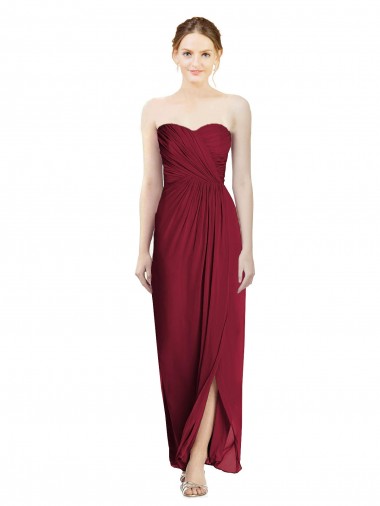 Sleeveless Burgundy Sweetheart Soft Chiffon Sheath Bridesmaid Dress Brisbane