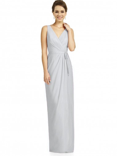 Sleeveless Frost V-Neck V-Back Soft Chiffon Sheath Bridesmaid Dress Brisbane