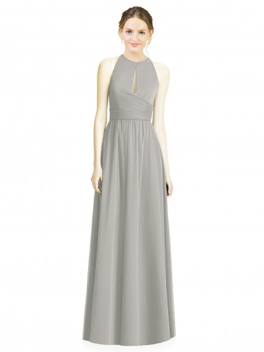 Sleeveless Silver Halter Neck Chiffon A-Line Bridesmaid Dress / Evening Dress Brisbane