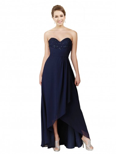 Sleeveless Dark Navy Sweetheart Soft Chiffon A-Line High Low Bridesmaid Dress Brisbane