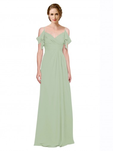 Sleeveless Smoke Green Off the Shoulder Low Back Lxue Chiffon A-Line Bridesmaid Dress Brisbane