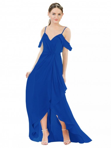 Cold Shoulder V-Neck Soft Chiffon A-Line High Low Bridesmaid Dress Brisbane