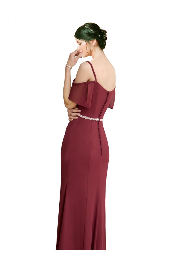 Cold Shoulder Burgundy Spaghetti Straps Low Back Soft Chiffon A-Line Bridesmaid Dress Brisbane