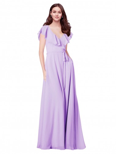 Cap Sleeves Lilac V-Neck V-Back Soft Chiffon A-Line Bridesmaid Dress / Formal Dress Brisbane