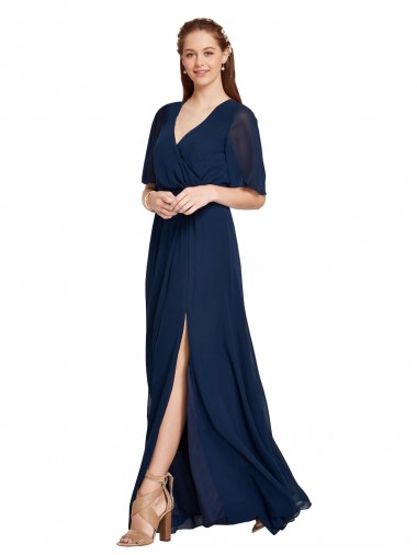 Flutter Sleeves V-Neck Soft Chiffon A-Line Bridesmaid Dress / Formal Dress Brisbane