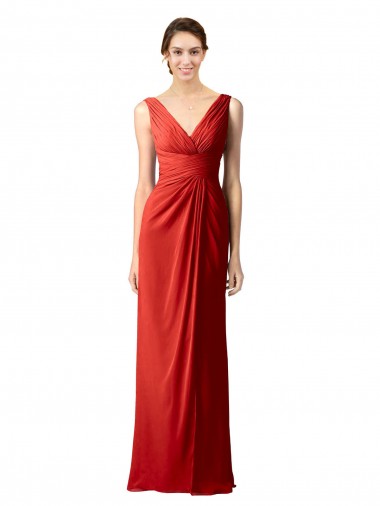 Sleeveless Red V-Neck V-Back Soft Chiffon Sheath Bridesmaid Dress Brisbane