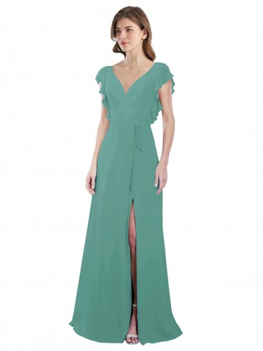 Cap Sleeves V-Neck V-Back Soft Chiffon A-Line Formal Dress / Bridesmaid Dress Brisbane