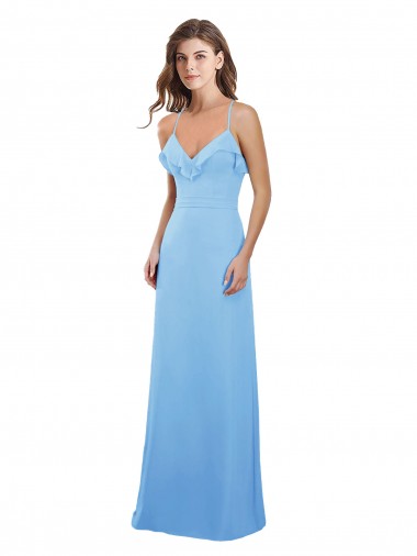 Sleeveless Periwinkle Spaghetti Straps Open Back Soft Chiffon A-Line Bridesmaid Dress Brisbane