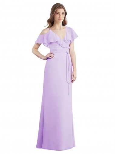 Cold Shoulder V-Neck V-Back Soft Chiffon A-Line Bridesmaid Dresses Brisbane