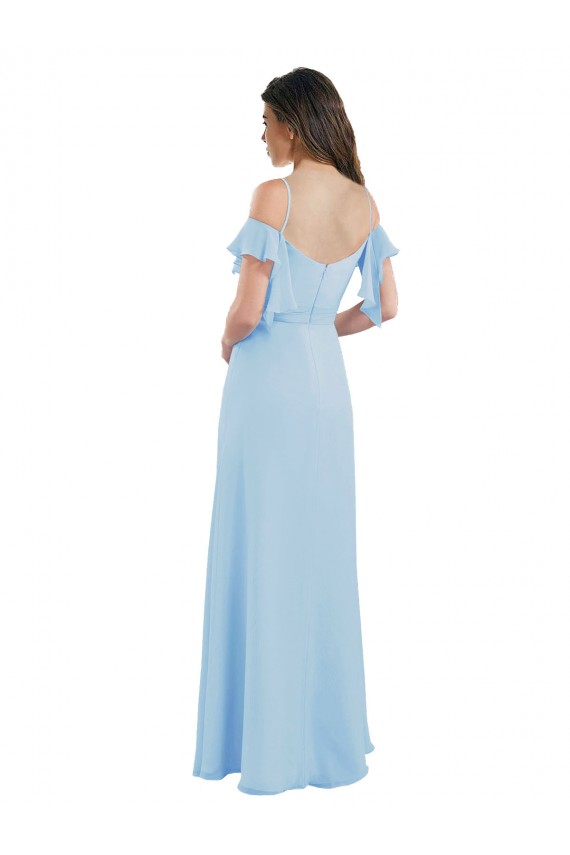 Cold Shoulder Spaghetti Straps Low Back Soft Chiffon A-Line Bridesmaid Dress Brisbane