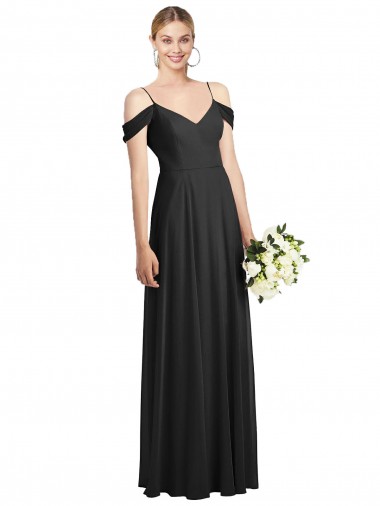 Cold Shoulder Spaghetti Straps Soft Chiffon A-Line Semi Formal Evening Dress / Bridesmaid Dress Brisbane