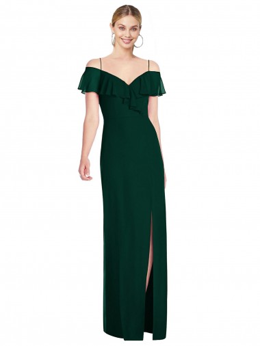 Cold Shoulder Ever Green Spaghetti Straps Soft Chiffon Trumpet Semi Formal Evening Dress / Bridesmaid Dress Brisbane