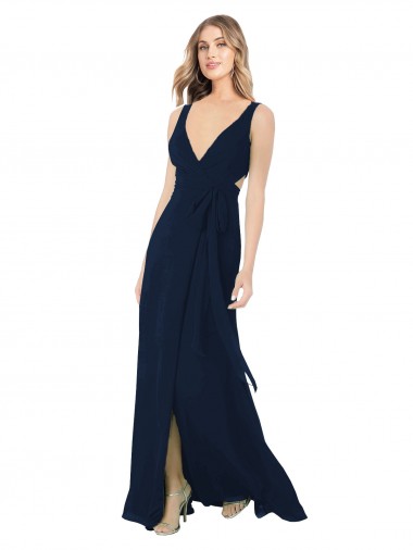 Sleeveless Dark Navy V-Neck Chiffon A-Line Bridesmaid Dress / Evening Dress Brisbane