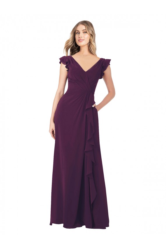 Cap Sleeves V-Neck Soft Chiffon A-Line Formal Dress / Bridesmaid Dress Brisbane