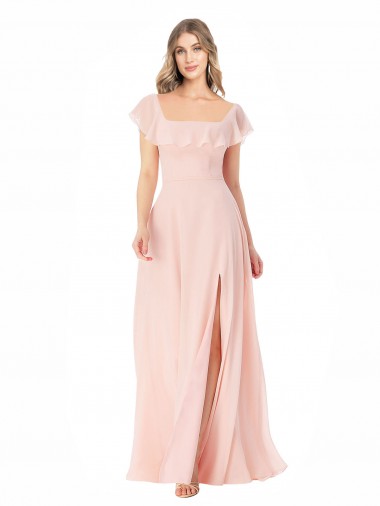 Cap Sleeves Square Neck Soft Chiffon A-Line Formal Dress / Bridesmaid Dress Brisbane