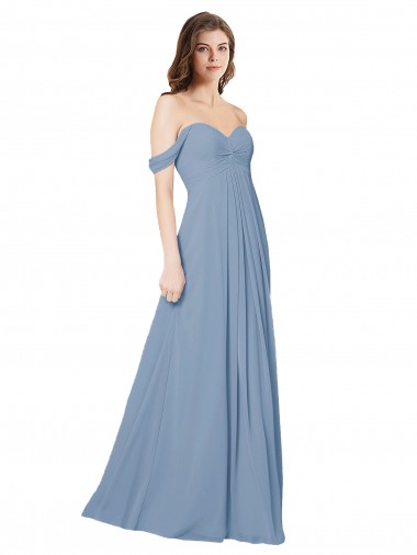 Sleeveless Dusty Blue Sweetheart Low Back Chiffon A-Line Wedding Party Dress Brisbane