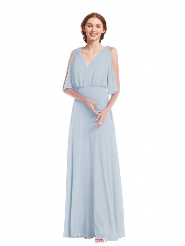 Half Sleeves V-Neck Soft Chiffon A-Line Evening Gown / Bridesmaid Dress Brisbane