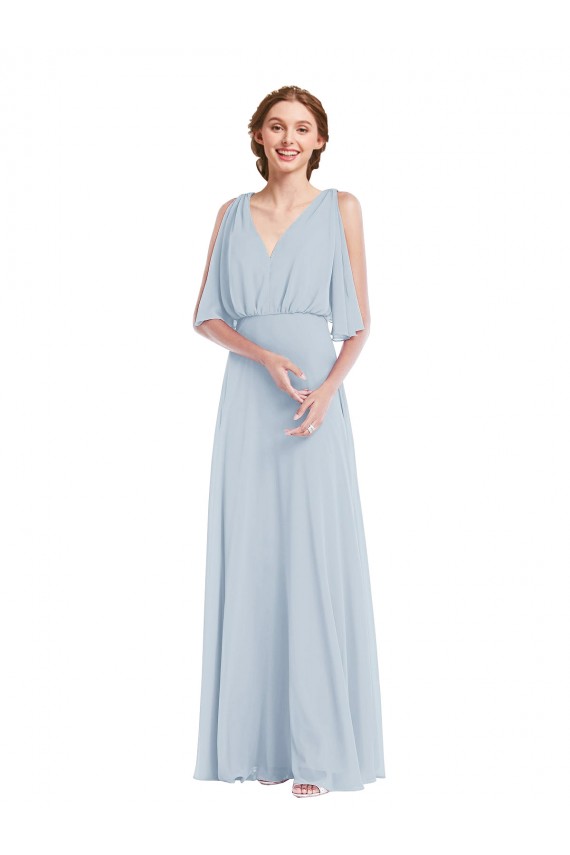 Half Sleeves V-Neck Soft Chiffon A-Line Evening Gown / Bridesmaid Dress Brisbane