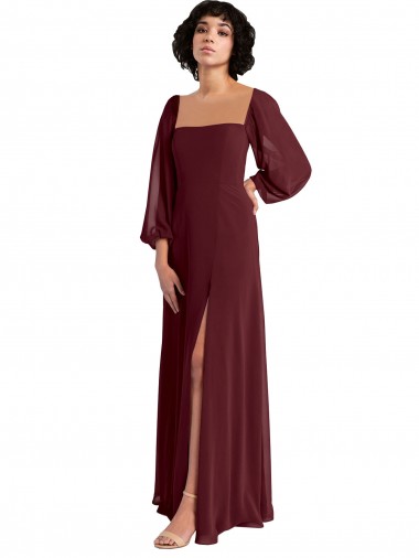 Long Sleeves Square Neck Chiffon A-Line Bridesmaid Dress / Evening Dress Brisbane