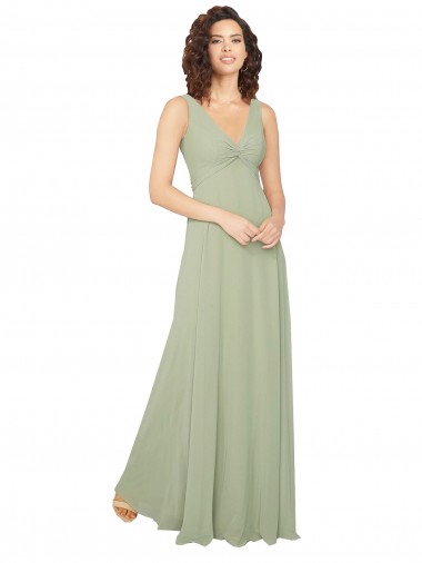 Sleeveless Sage V-Neck V-Back Chiffon A-Line Bridesmaid Dress / Evening Dress Brisbane