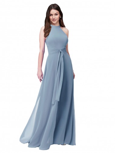 Sleeveless Halter Neck Chiffon A-Line Bridesmaid Formal Dress Brisbane