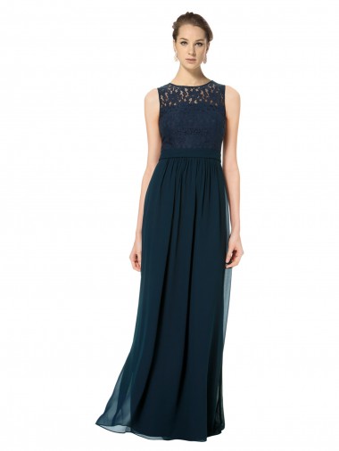 Sleeveless Bateau Neck Keyhole Back Chiffon & Lace A-Line Bridesmaid Dress Brisbane