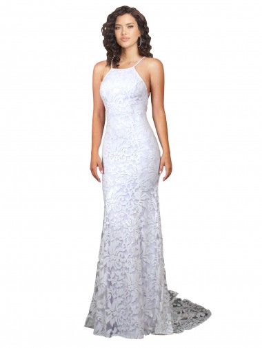 Sleeveless High Neck Low Back Lace Sheath Wedding Dress Brisbane