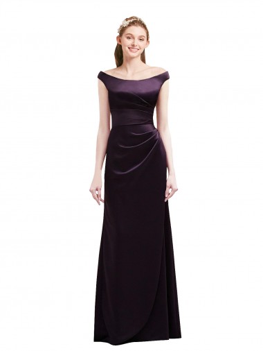 Cap Sleeves Off the Shoulder Satin A-Line Bridesmaid Dress Brisbane