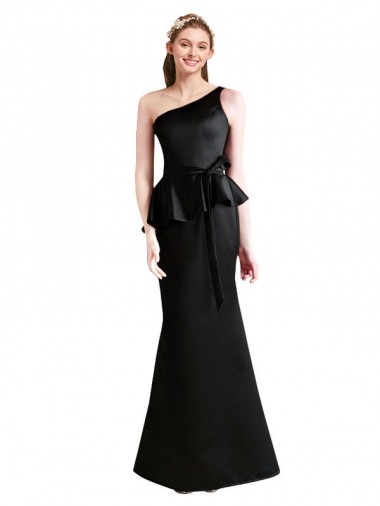 Sleeveless Black One Shoulder Satin Mermaid Bridesmaid Dress Brisbane