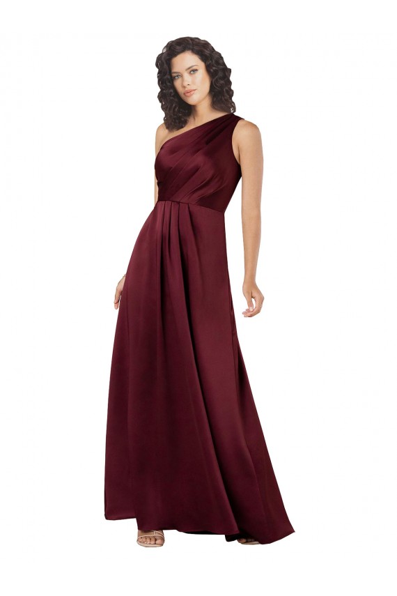 Sleeveless Burgundy One Shoulder Silk like Satin A-Line Formal Evening Gown / Prom Dress / Bridesmaid Dress Brisbane