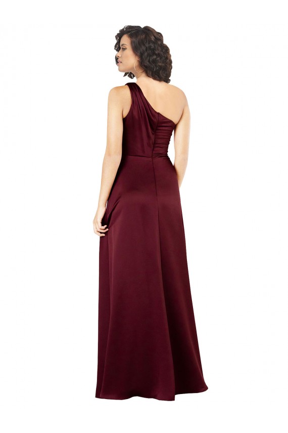 Sleeveless Burgundy One Shoulder Silk like Satin A-Line Formal Evening Gown / Prom Dress / Bridesmaid Dress Brisbane