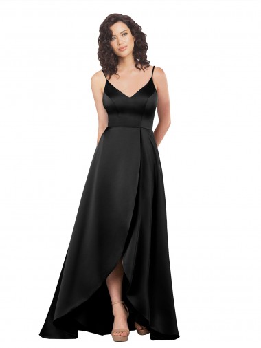 Sleeveless V-Neck Low Back Silk like Satin A-Line High Low Evening Gown / Prom Dress / Bridesmaid Dress Brisbane