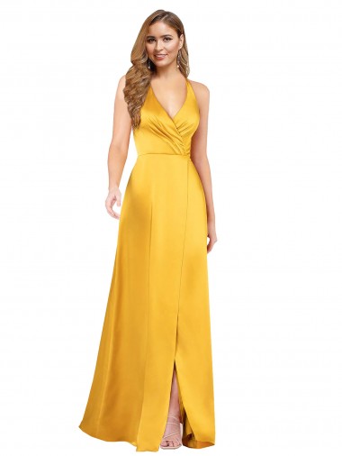 Sleeveless V-Neck Open Back Silk like Satin A-Line Formal Dress / Bridesmaid Dress Brisbane