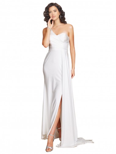 Sleeveless One Shoulder Silk like Satin A-Line Wedding Dress Brisbane