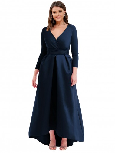 Long Sleeves V-Neck Spandex Ball Gown High Low Plus Size Evening Gown / Prom Dress / Bridesmaid Dress Brisbane