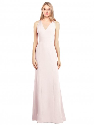 Sleeveless Pink V-Neck Keyhole Back Stretch Crepe Trumpet Semi Formal Evening Dress / Prom Dress / Bridesmaid Dress Brisbane