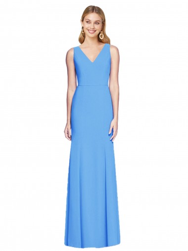 Sleeveless Peacock Blue V-Neck Keyhole Back Stretch Crepe Trumpet Semi Formal Evening Dress / Prom Dress / Bridesmaid Dress Brisbane