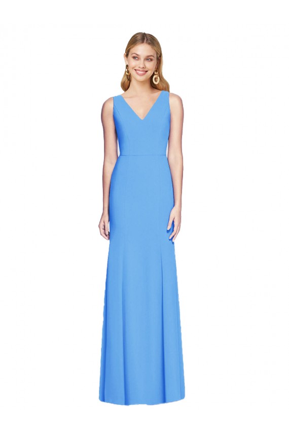 Sleeveless Peacock Blue V-Neck Keyhole Back Stretch Crepe Trumpet Semi Formal Evening Dress / Prom Dress / Bridesmaid Dress Brisbane