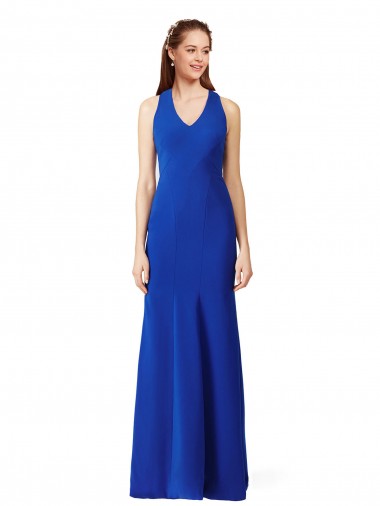 Sleeveless Royal Blue V-Neck Stretch Crepe Mermaid Formal Evening Gown / Prom Dress / Bridesmaid Dress Brisbane