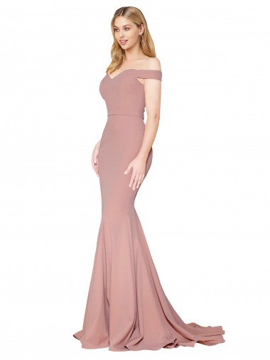 Sleeveless Dusty Pink Off the Shoulder Stretch Crepe Mermaid Formal Evening Gown / Prom Dress / Bridesmaid Dress Brisbane