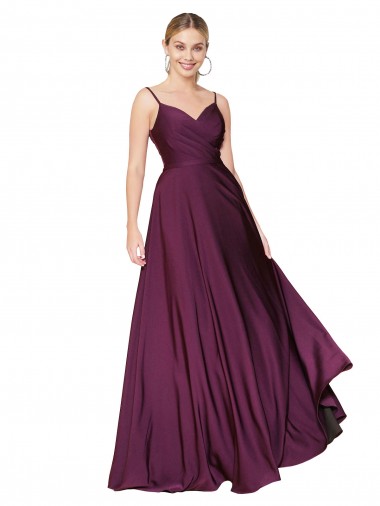 Sleeveless Spaghetti Straps V-Back Stretch Crepe A-Line Formal Evening Gown / Prom Dress / Bridesmaid Dress Brisbane